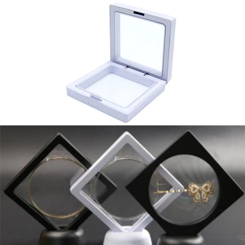 1PCS Transparent Jewelry Display Box Case Ring Necklace Bracelet Organized 3D Floating Square Frame Storage Collection 7CM/9CM